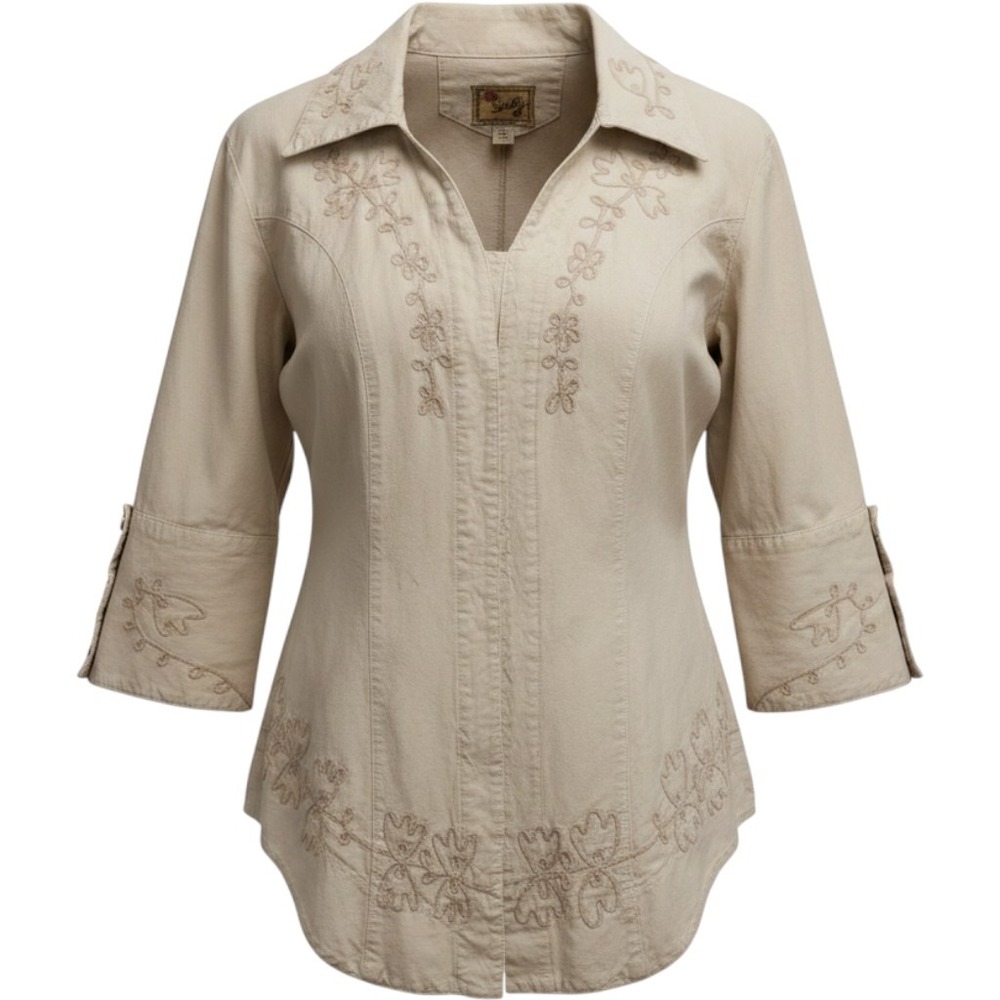 Scully Women Tan Embroidered Peruvian Cotton Western Blouse PSL-063 Large